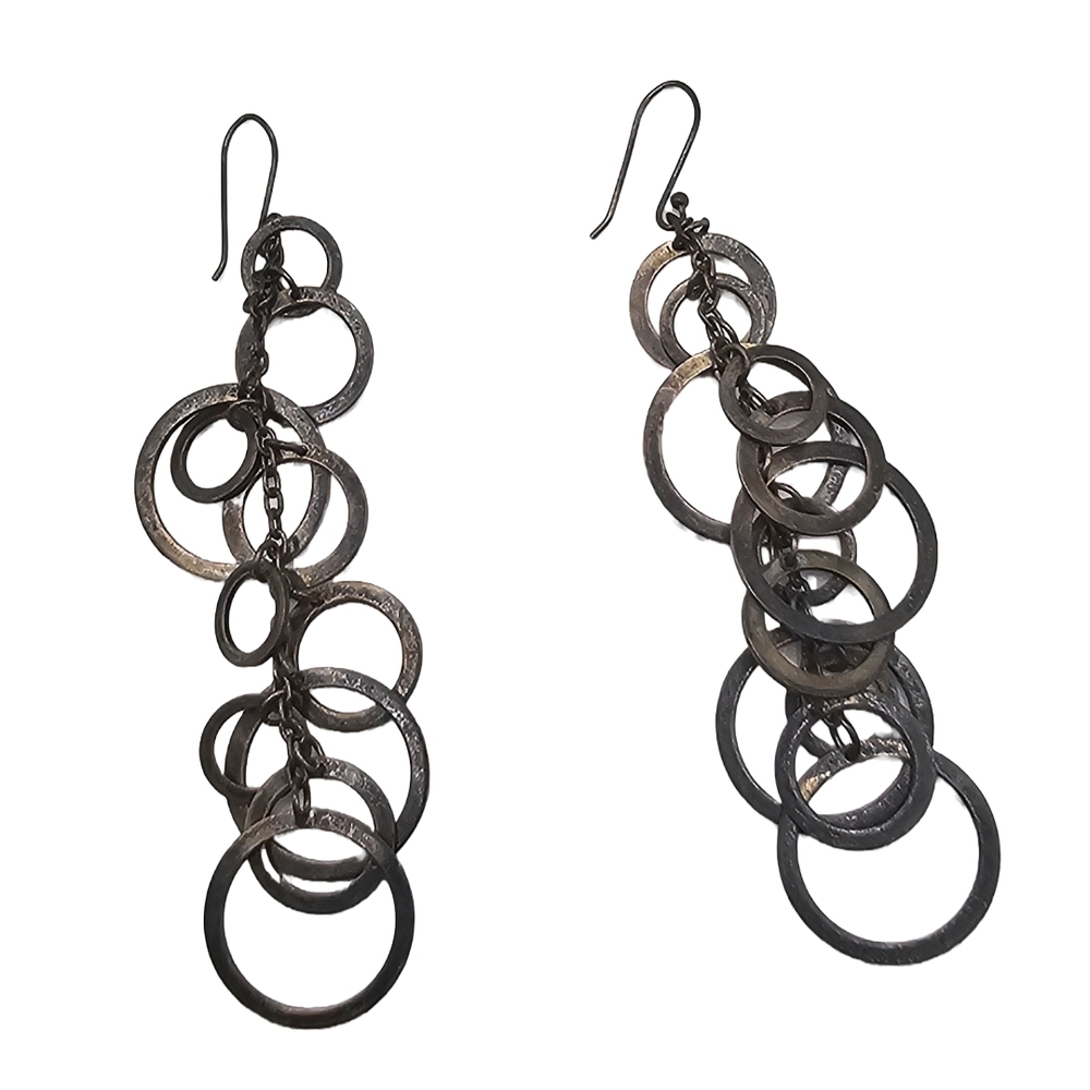 Silver Toned Circle Link Drop Earrings